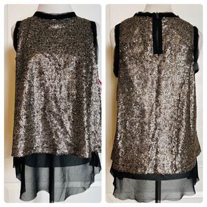 Gold Sequin Raw Edge Sleeveless Top NEW Sequin Metallic Holiday Party Tank M
